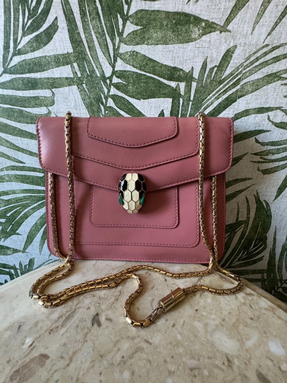 BVLGARI (Bulgari) Serpenti Forever Pink Leather Chain Shoulder Bag